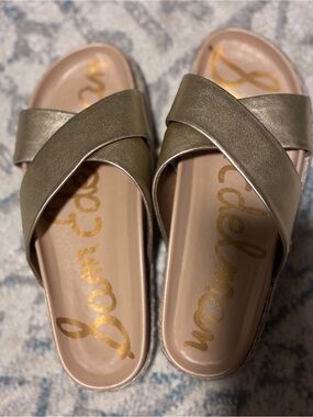 Sam Edelman Crisscross Metallic Gold Slide Mules